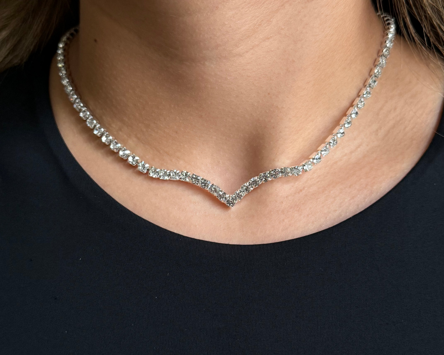 V tennis necklace